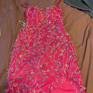 Elegant Pink Floral Embellished Dress